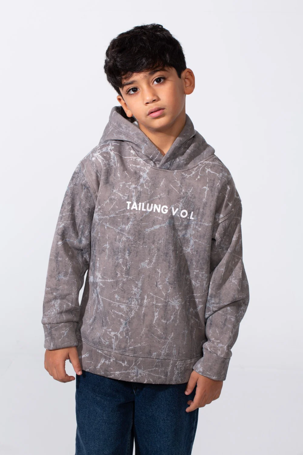 Boy's Marble Print Slim Fit Hooded Sweatshirt - Image 5