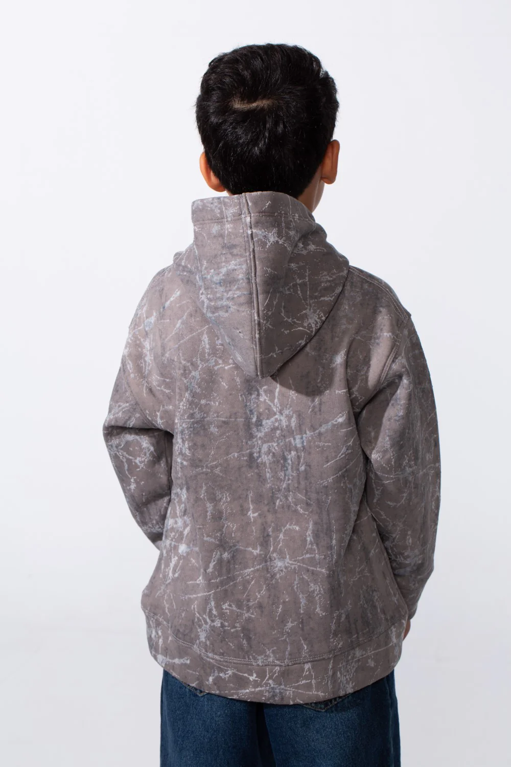 Boy's Marble Print Slim Fit Hooded Sweatshirt - Image 6