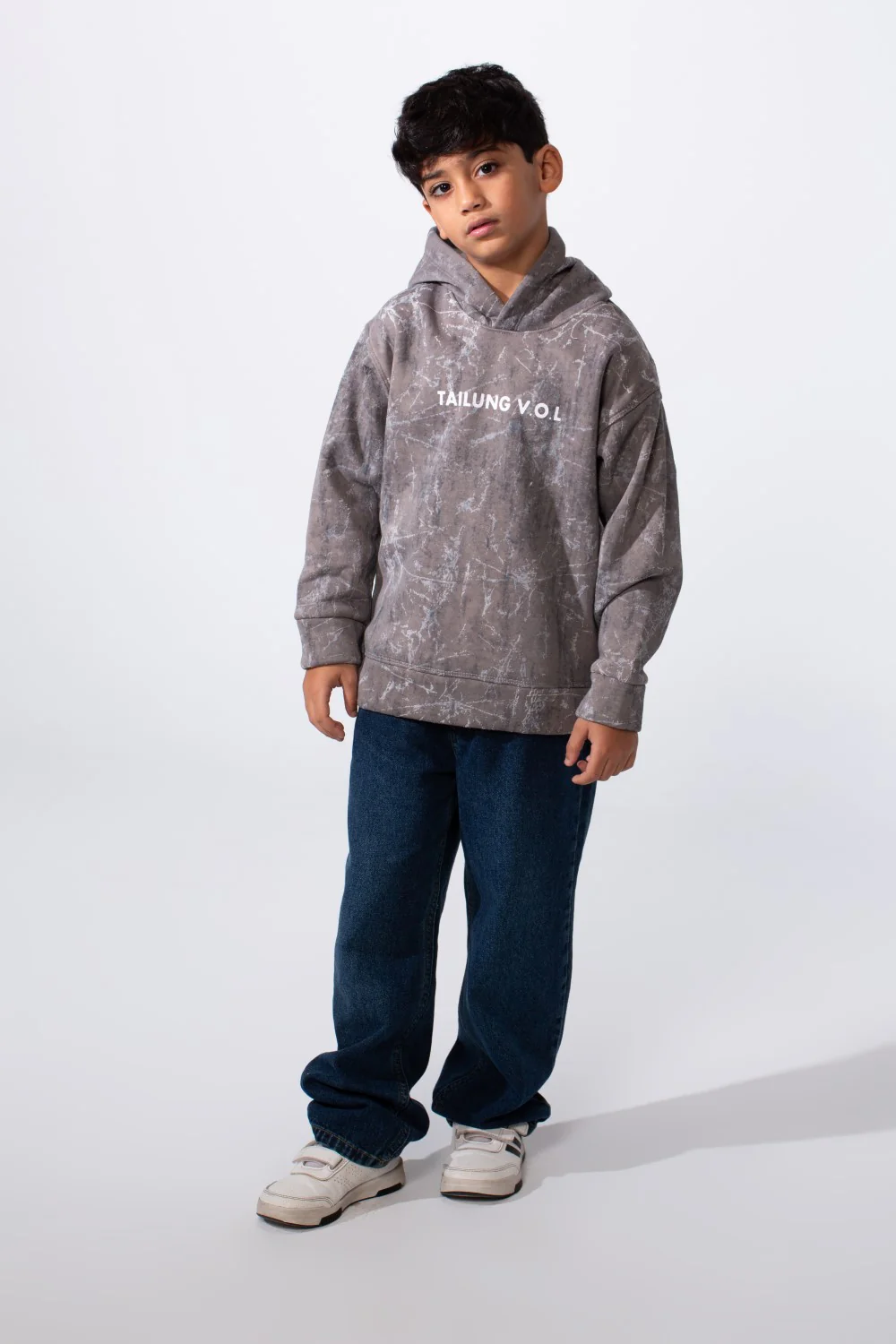 Boy's Marble Print Slim Fit Hooded Sweatshirt - Image 7