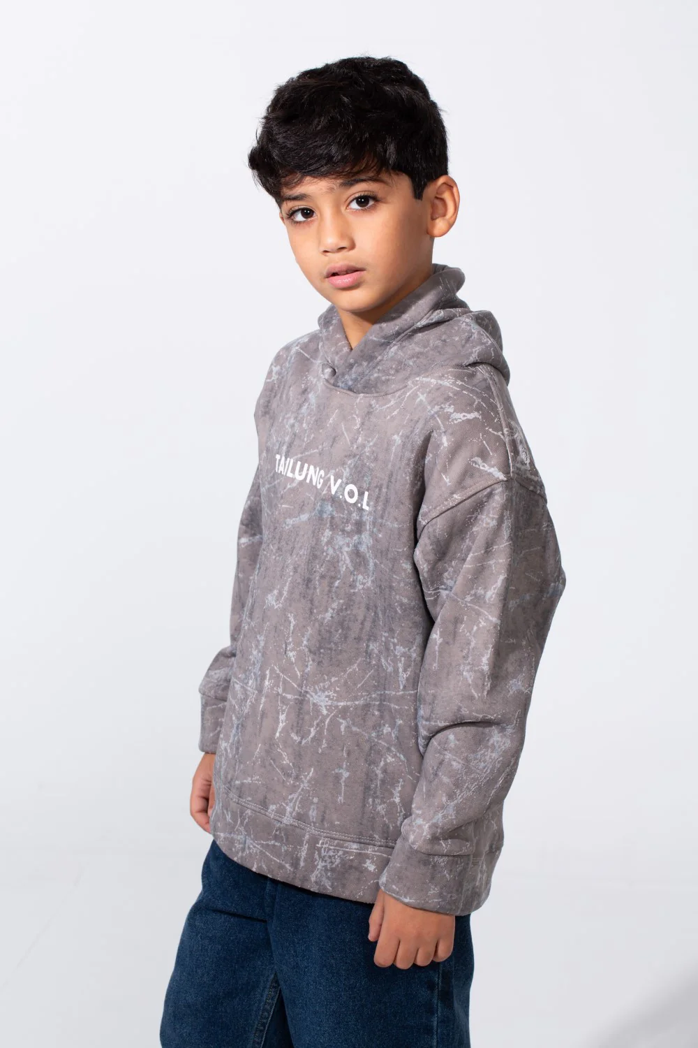 Boy's Marble Print Slim Fit Hooded Sweatshirt - Image 8