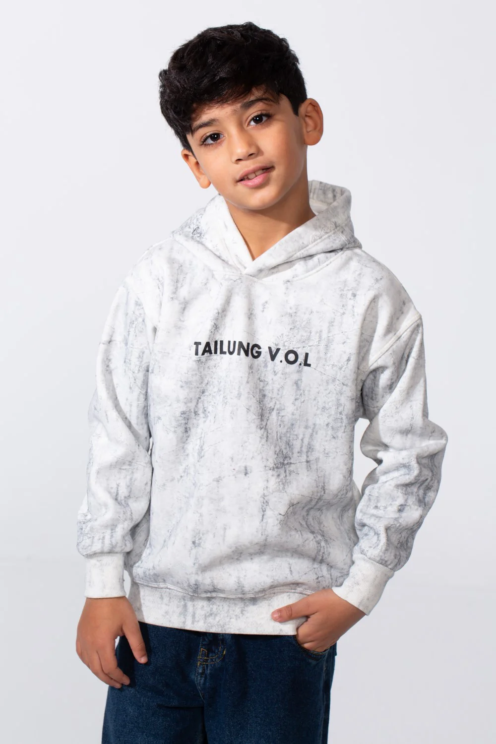 Boy's Marble Print Slim Fit Hooded Sweatshirt - Image 9