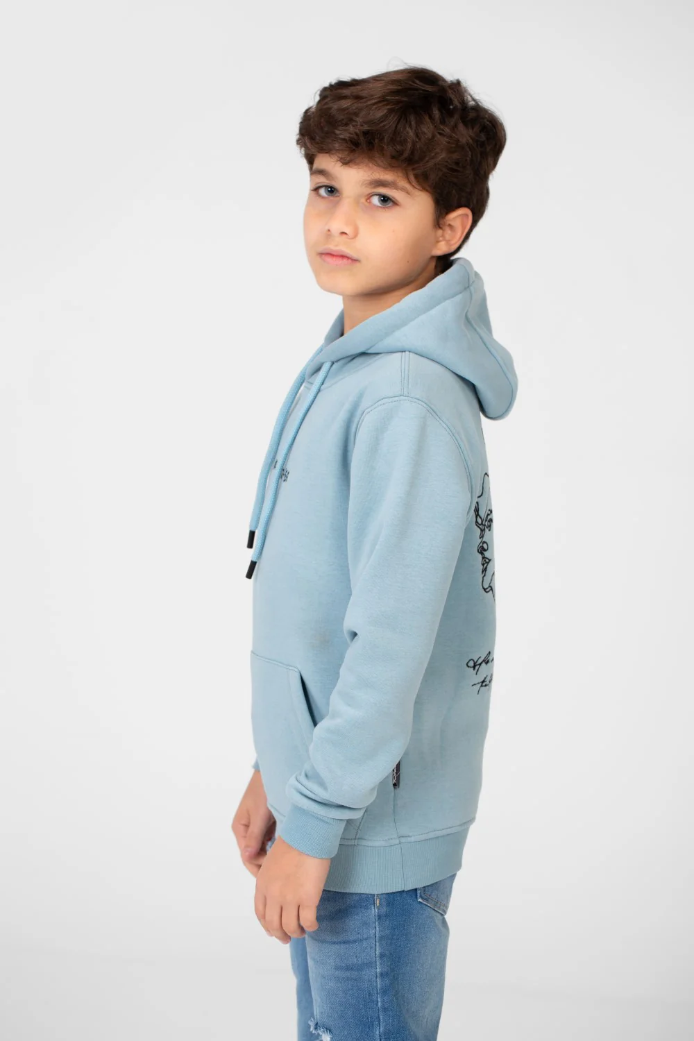Boy's Melton Hoodie Sweatshirt With Kangaroo Pocket On The Front - Image 3