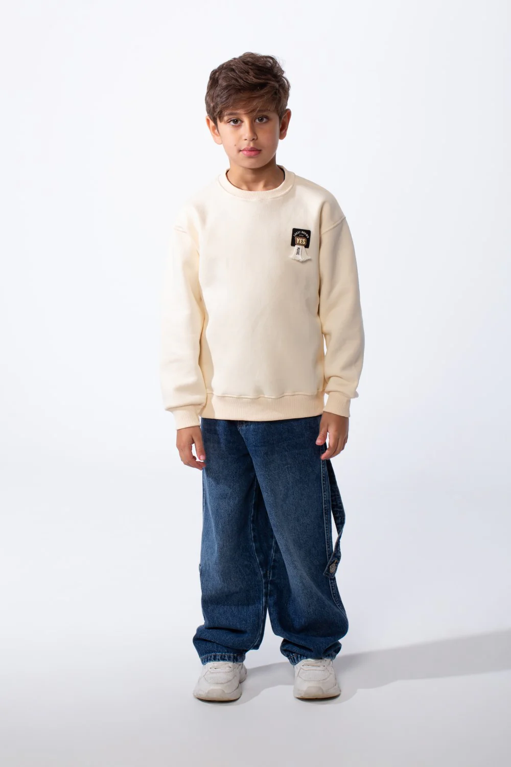 Boy's Melton Oversize Front Yes Print Round Neck Sweatshirt - Image 3