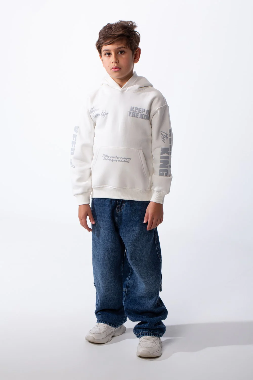 Boy's Melton Oversized Text Print Kangaroo Pocket Hood Sweatshirt - Image 11