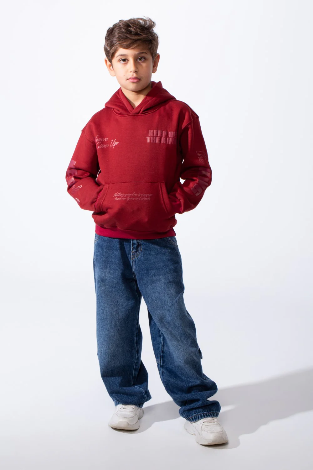 Boy's Melton Oversized Text Print Kangaroo Pocket Hood Sweatshirt - Image 15