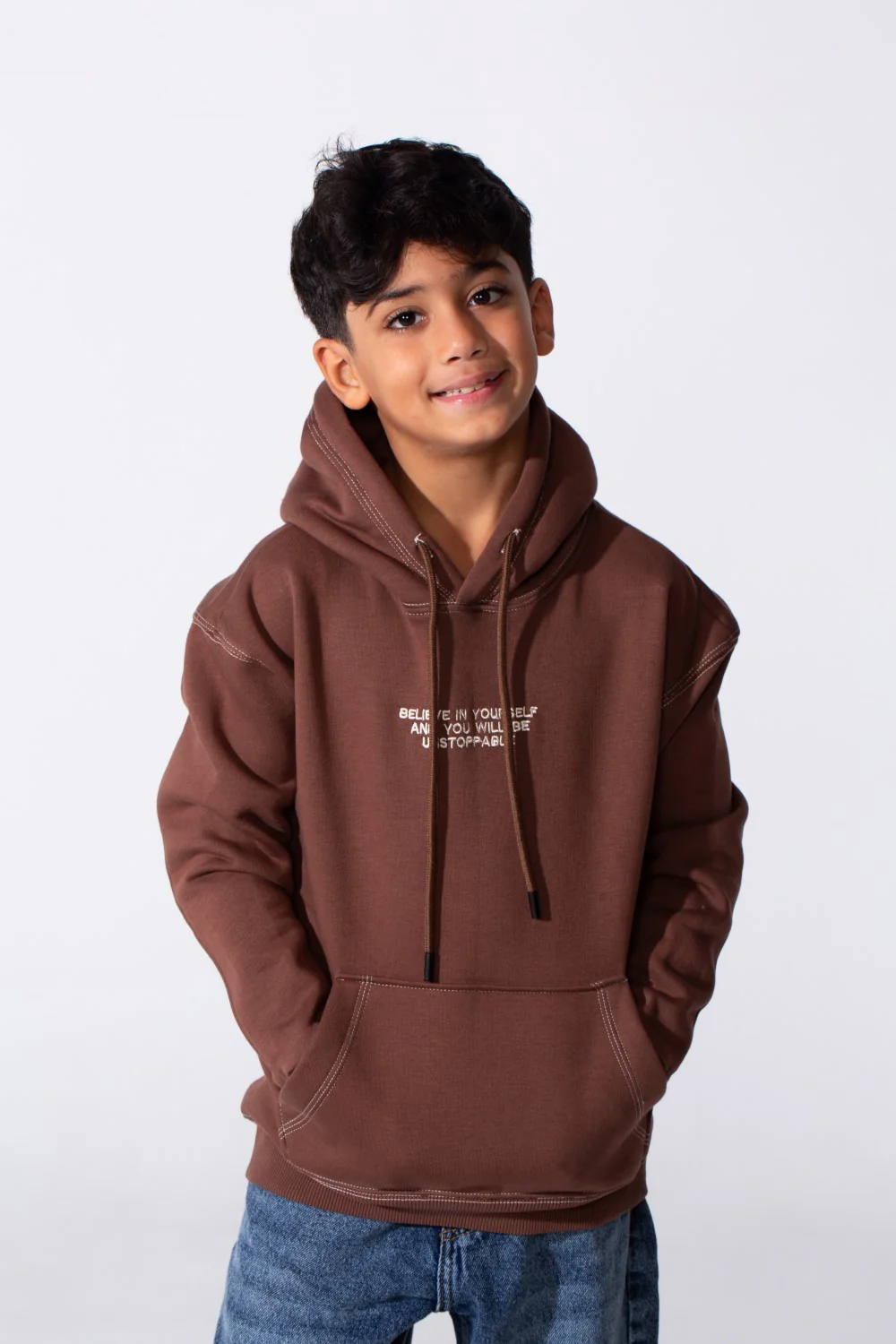 Boy's Milton Oversized Hood Sweatshirt With Text Print On The Front Long Sleeves - Image 5