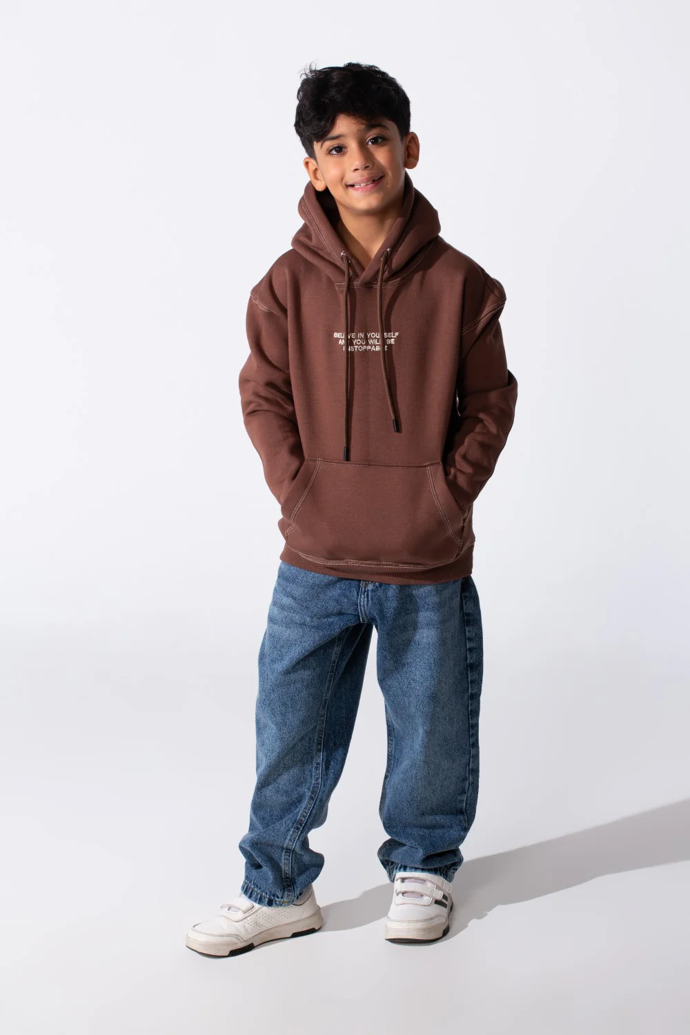 Boy's Milton Oversized Hood Sweatshirt With Text Print On The Front Long Sleeves - Image 8