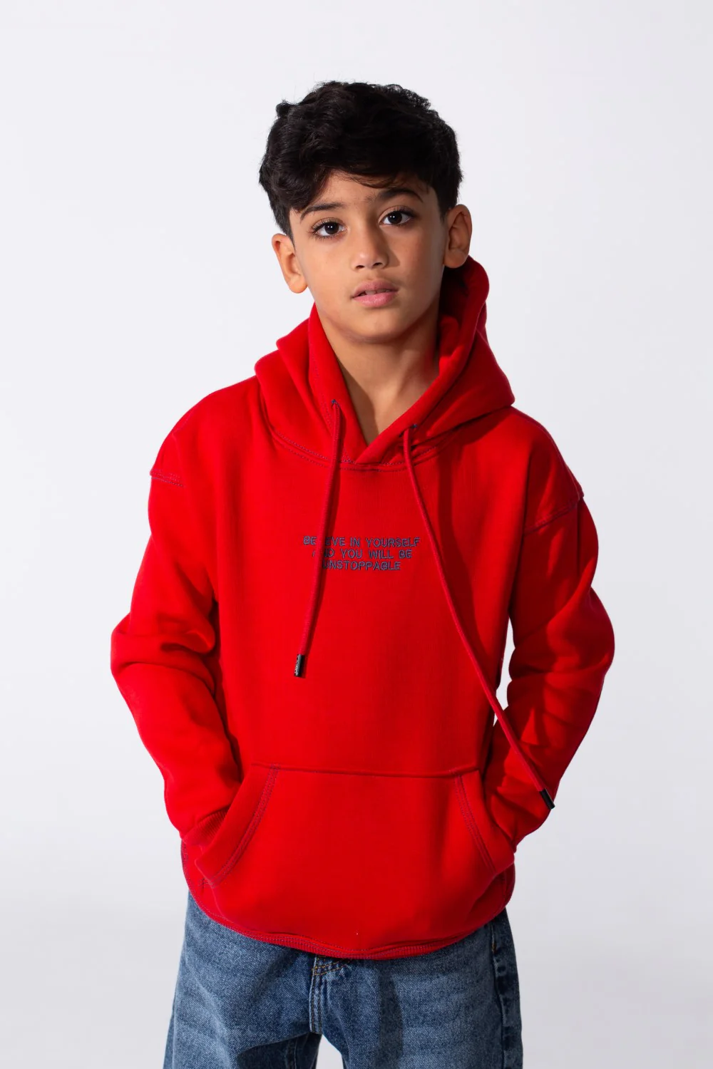 Boy's Milton Oversized Hood Sweatshirt With Text Print On The Front Long Sleeves - Image 9
