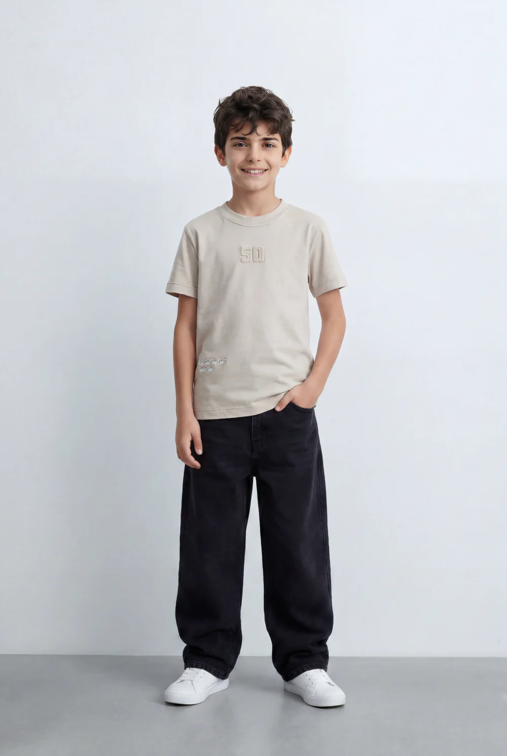 Boy's Tomato Store Minimal Graphic T-Shirt Featuring Tonal 50 Chest Detail - Image 3