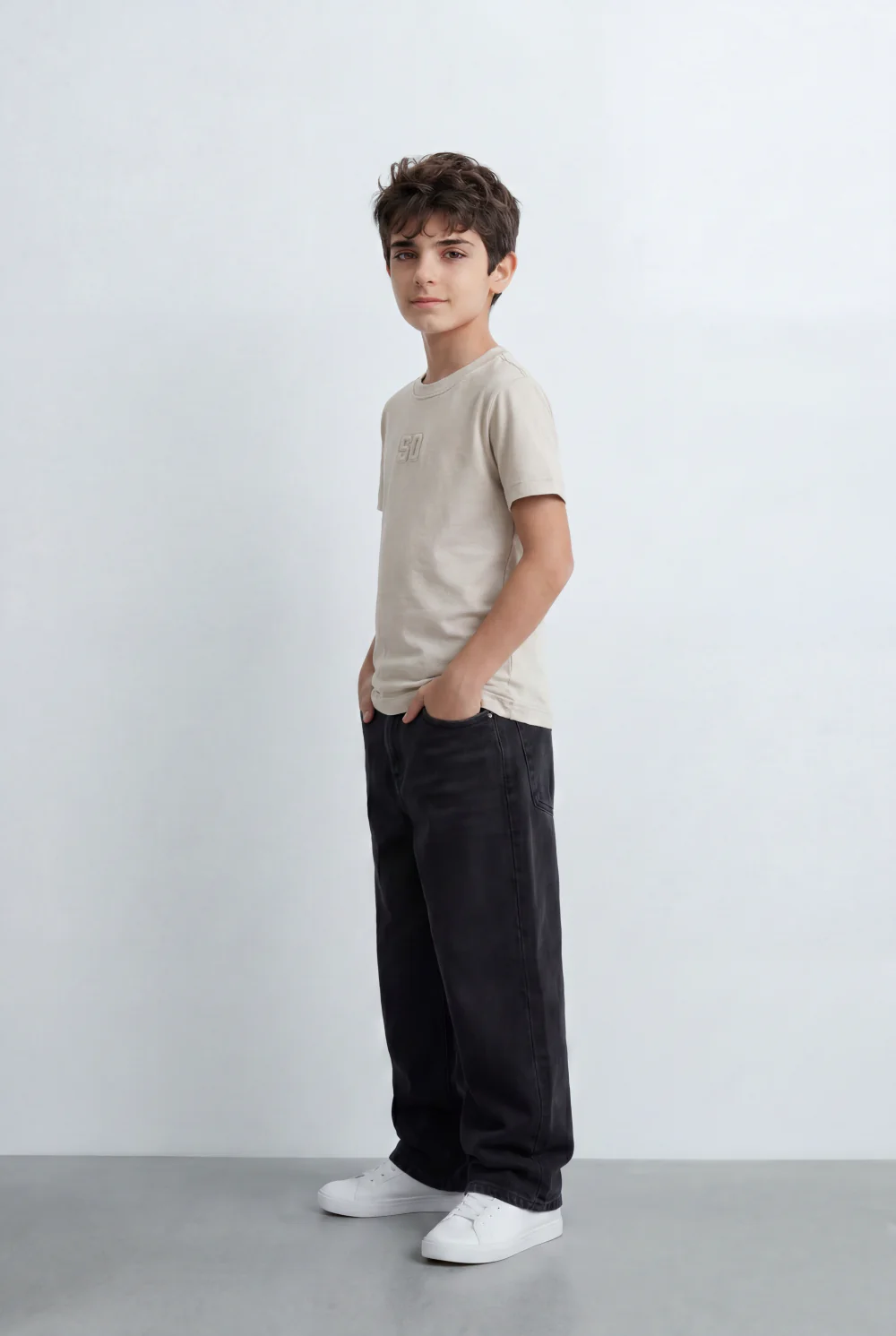 Boy's Tomato Store Minimal Graphic T-Shirt Featuring Tonal 50 Chest Detail - Image 4