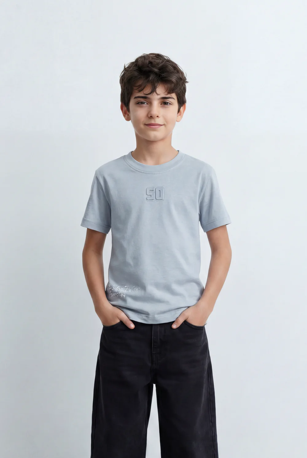Boy's Tomato Store Minimal Graphic T-Shirt Featuring Tonal 50 Chest Detail - Image 5