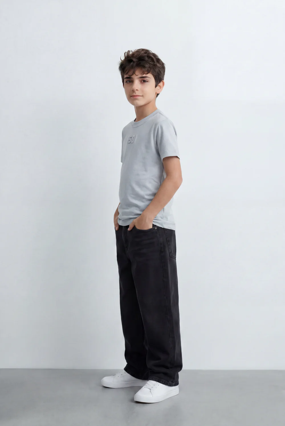 Boy's Tomato Store Minimal Graphic T-Shirt Featuring Tonal 50 Chest Detail - Image 8