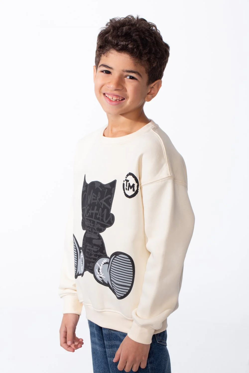 Boy's Modern Crew Neckline Long Sleeves With Ribbed Cuffs Graphic Print Practicality Casual Oversize Melton Sweatshirt - Image 4