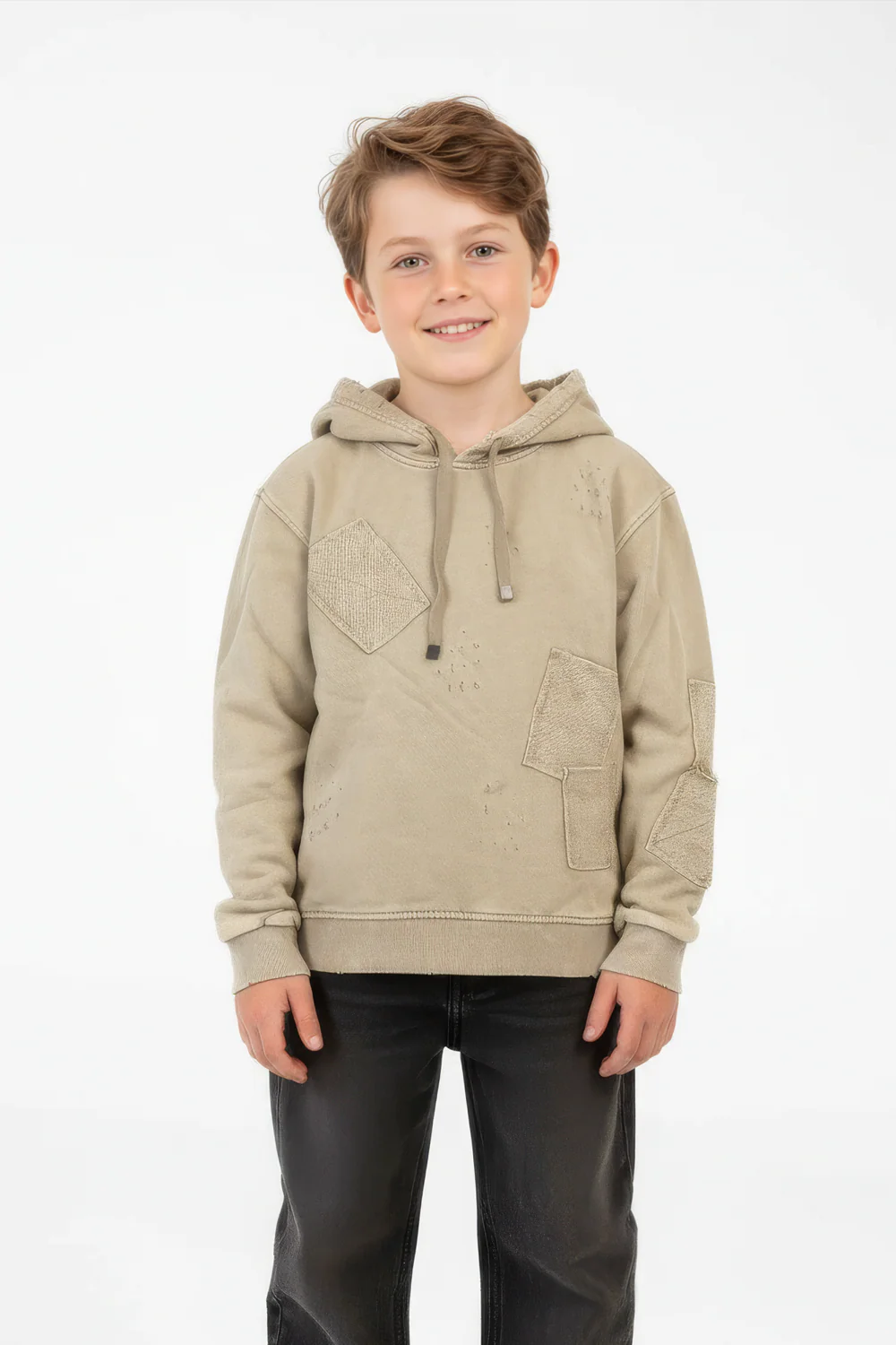 Boy's Oversized Hood Washed Print Classic Kangaroo Front Pocket Tomato Store Sweatshirt With Edge Seam Detailing