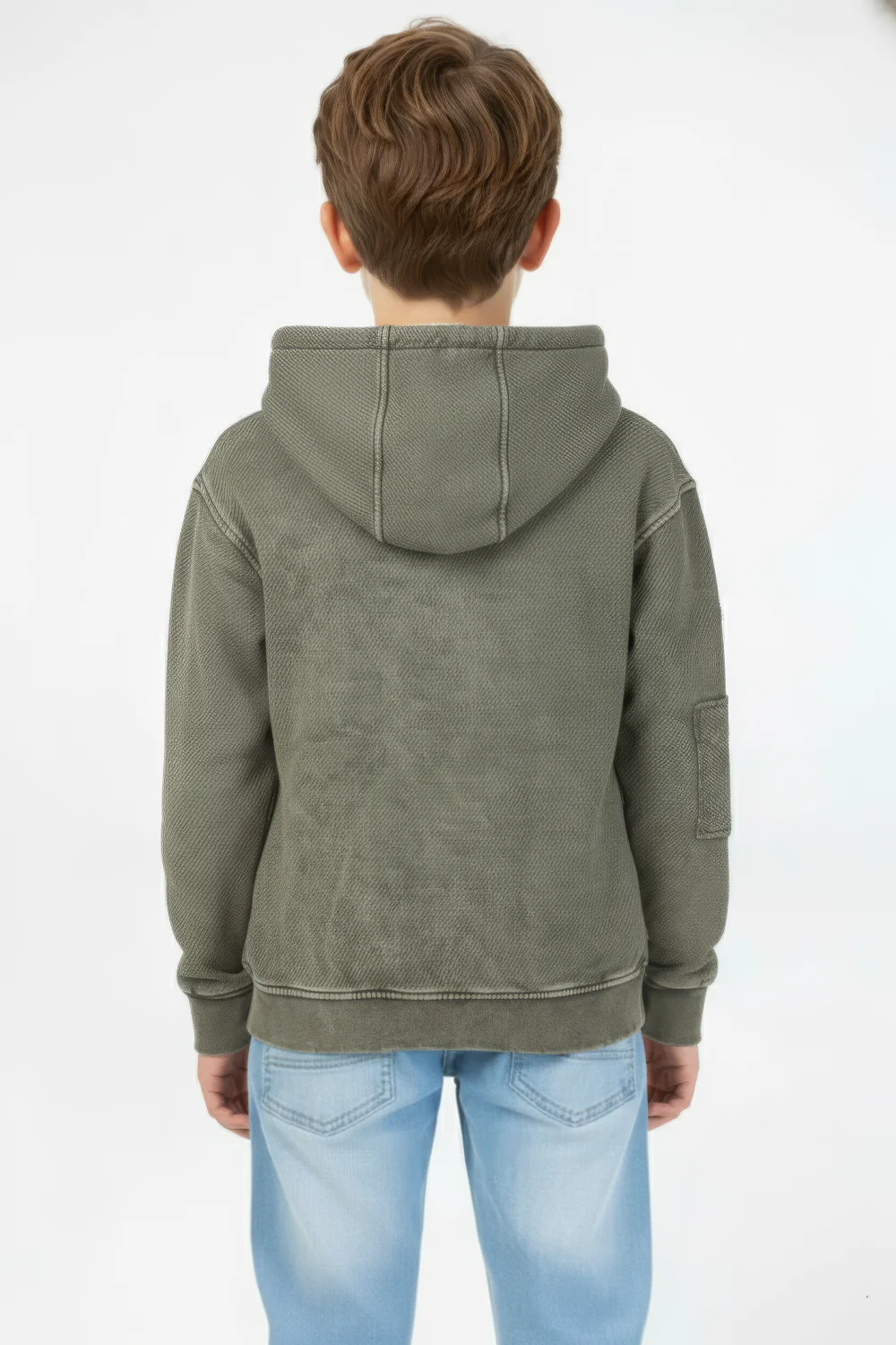 Boy's Oversized Hood Washed Print Classic Kangaroo Front Pocket Tomato Store Sweatshirt With Edge Seam Detailing - Image 12