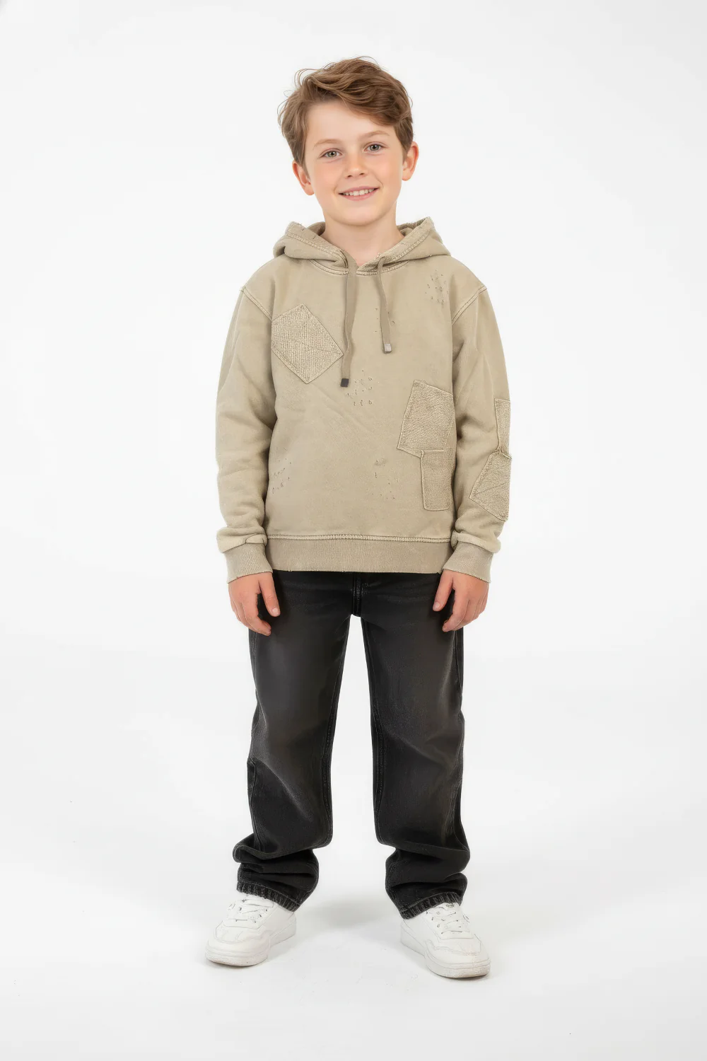 Boy's Oversized Hood Washed Print Classic Kangaroo Front Pocket Tomato Store Sweatshirt With Edge Seam Detailing - Image 3
