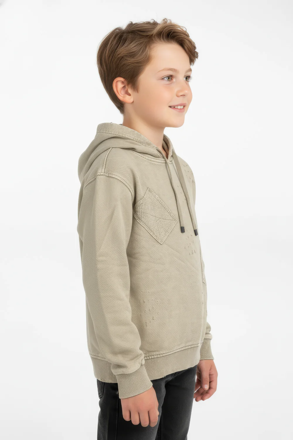 Boy's Oversized Hood Washed Print Classic Kangaroo Front Pocket Tomato Store Sweatshirt With Edge Seam Detailing - Image 4