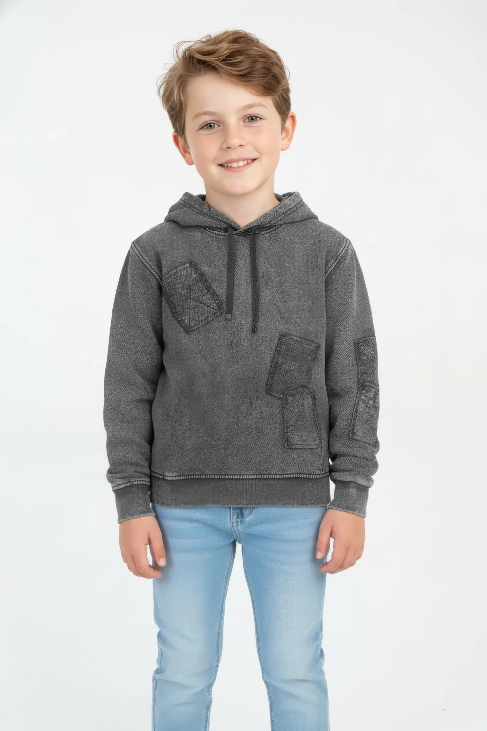 Boy's Oversized Hood Washed Print Classic Kangaroo Front Pocket Tomato Store Sweatshirt With Edge Seam Detailing - Image 5
