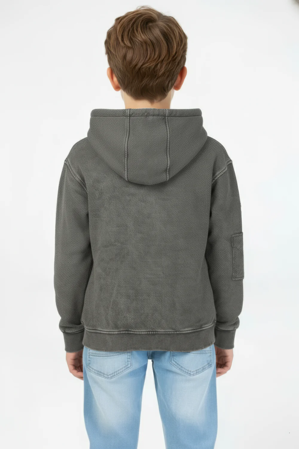 Boy's Oversized Hood Washed Print Classic Kangaroo Front Pocket Tomato Store Sweatshirt With Edge Seam Detailing - Image 6
