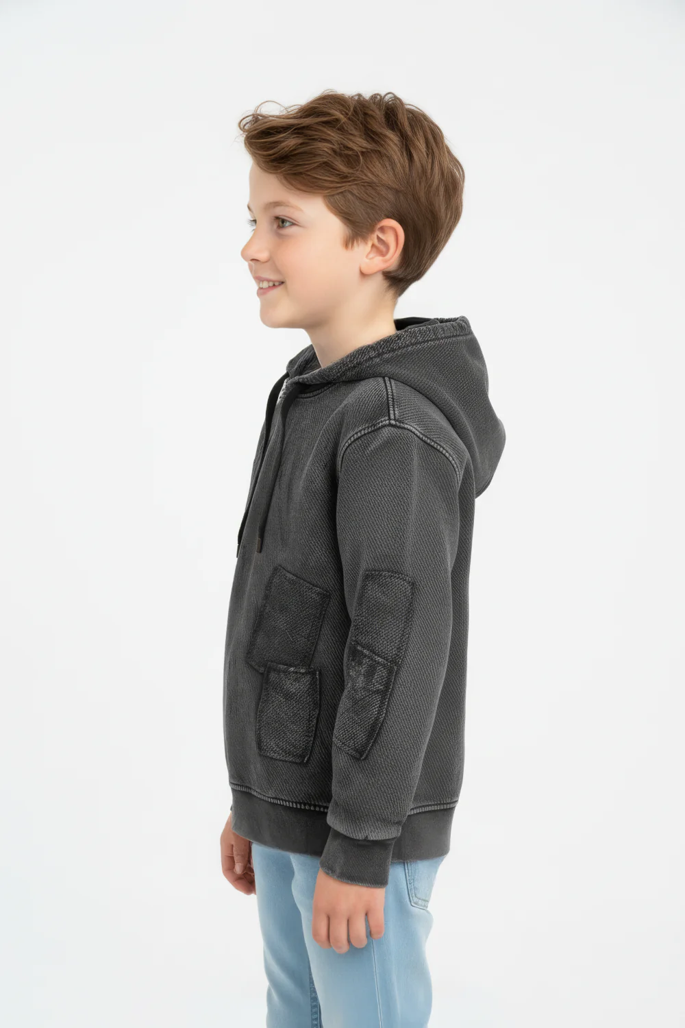 Boy's Oversized Hood Washed Print Classic Kangaroo Front Pocket Tomato Store Sweatshirt With Edge Seam Detailing - Image 8