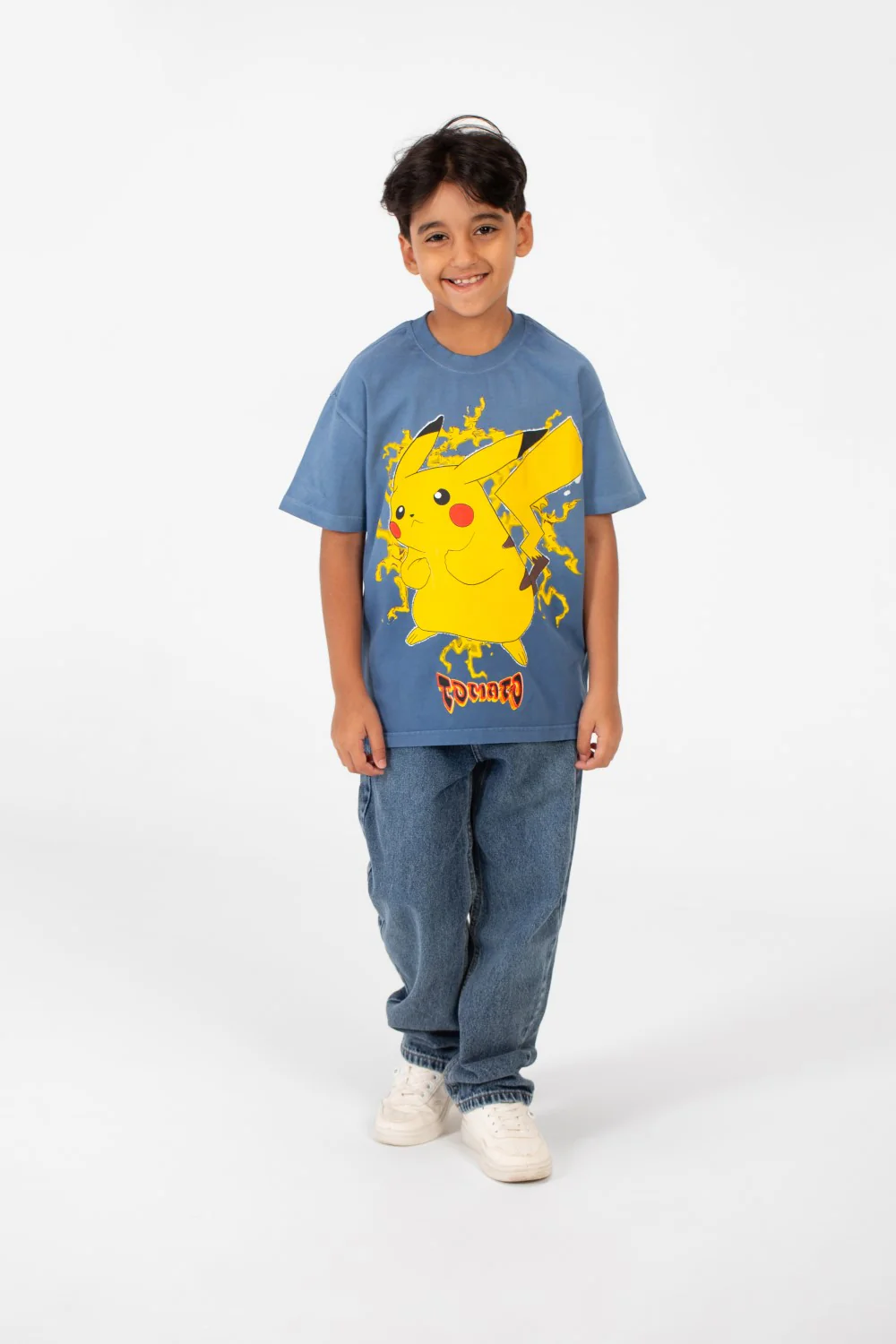 Boy's Oversized Short Sleeves Round Neck T-shirt With Front Pikachu Print - Image 12