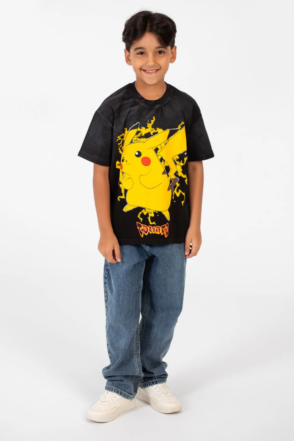 Boy's Oversized Short Sleeves Round Neck T-shirt With Front Pikachu Print - Image 4
