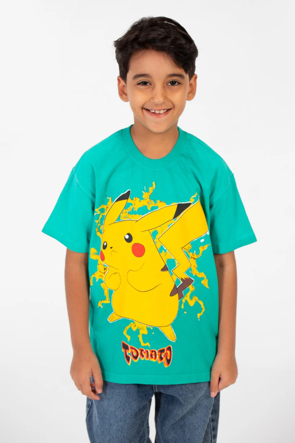 Boy's Oversized Short Sleeves Round Neck T-shirt With Front Pikachu Print - Image 5