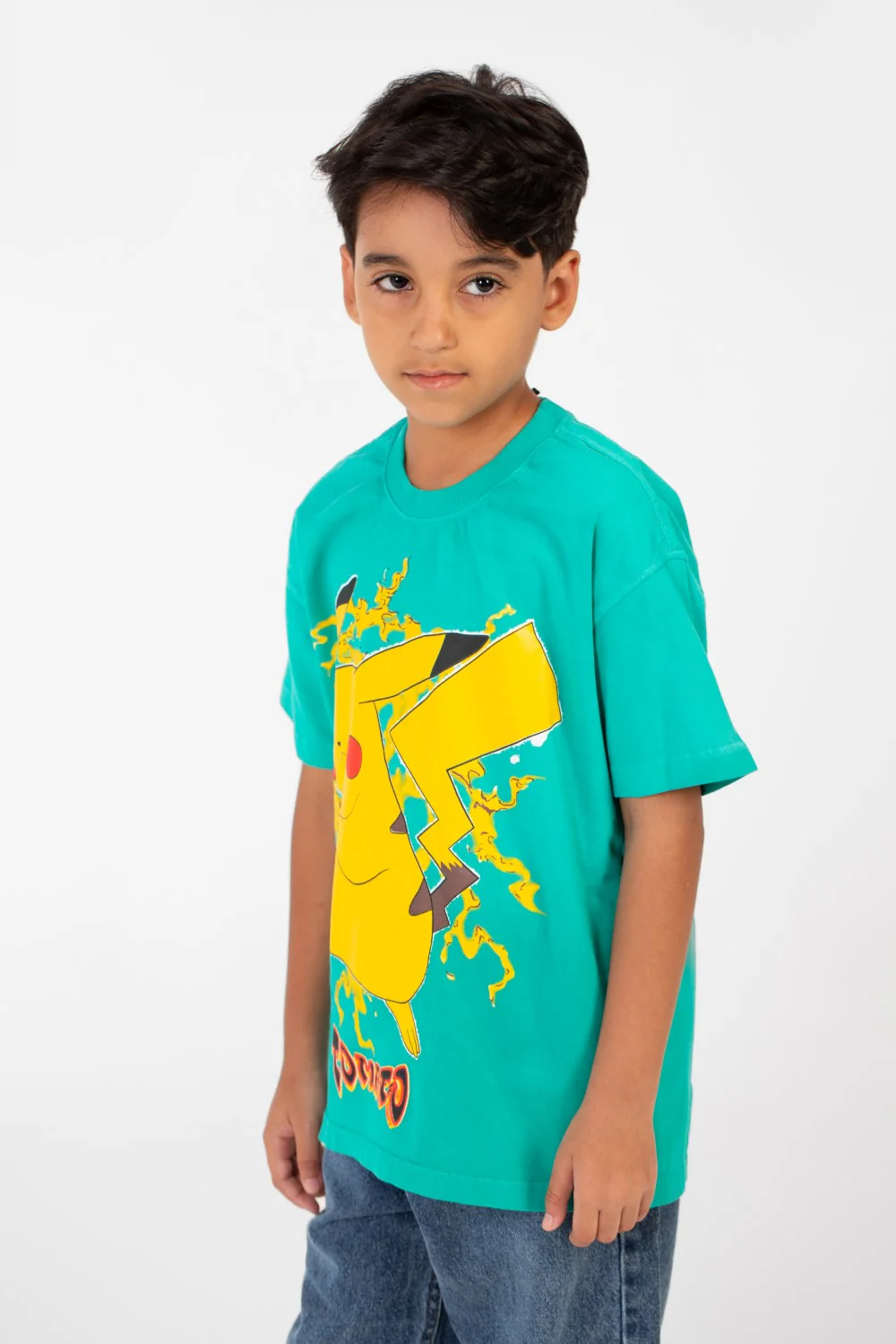 Boy's Oversized Short Sleeves Round Neck T-shirt With Front Pikachu Print - Image 7