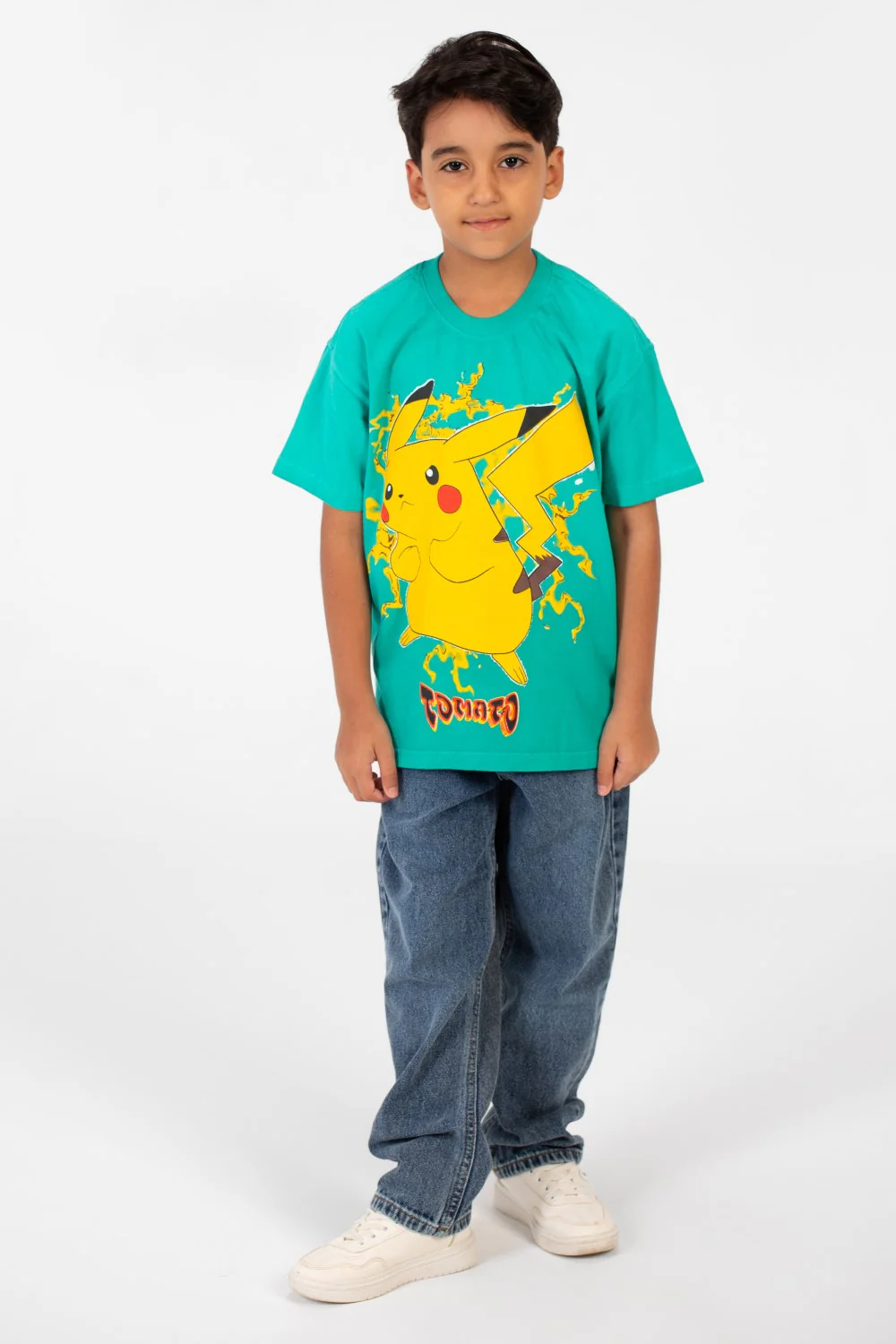Boy's Oversized Short Sleeves Round Neck T-shirt With Front Pikachu Print - Image 8