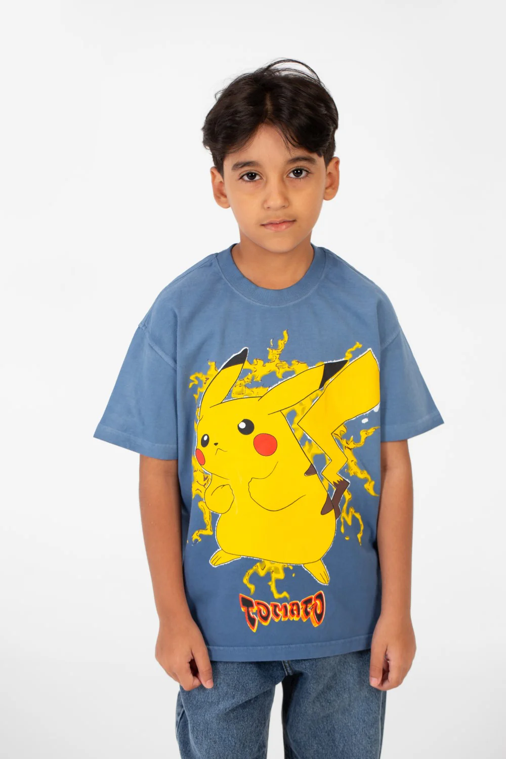 Boy's Oversized Short Sleeves Round Neck T-shirt With Front Pikachu Print - Image 9