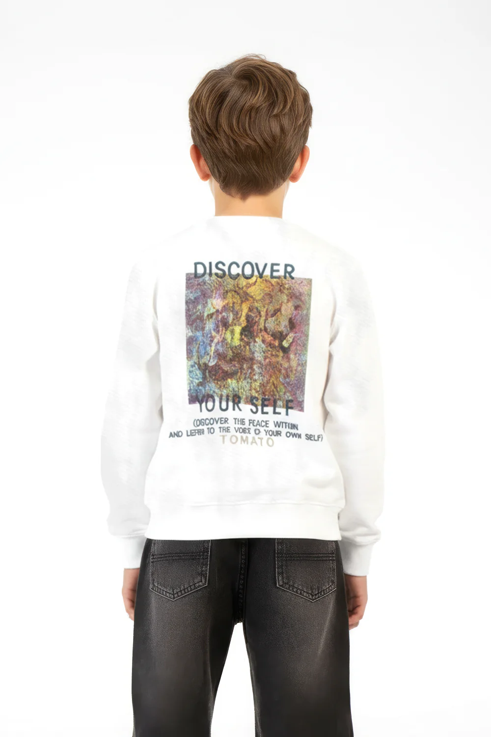 Boy's Oversized Sweatshirt With A Round Neck And Graphic Print On The Back - Image 10