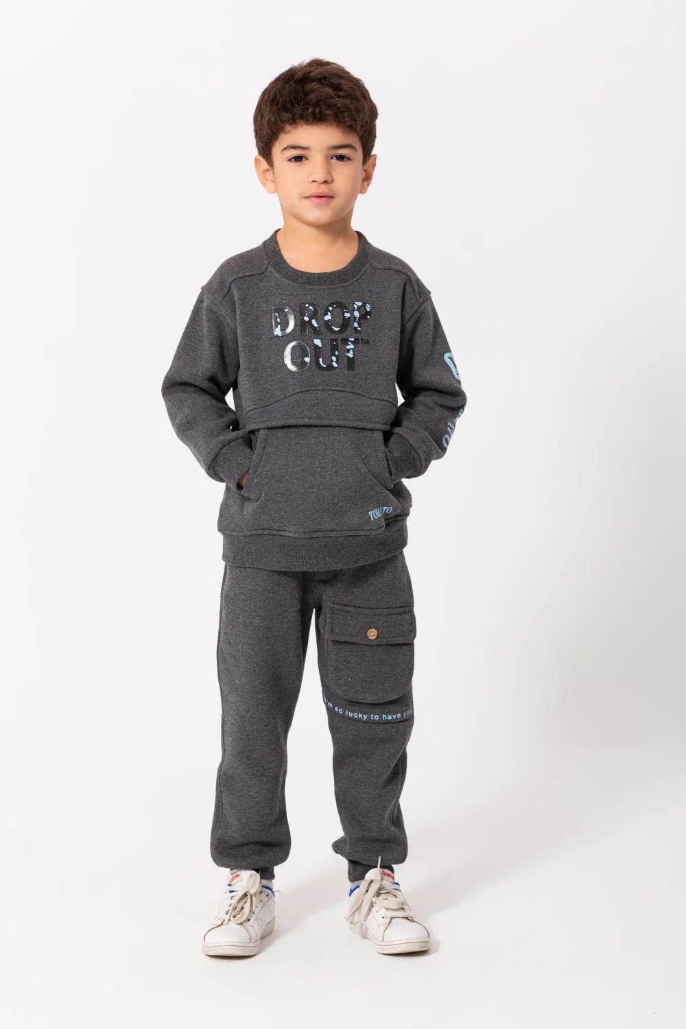 Boy's Padded Front & Sleeves Printed Made Of Comfort Melton Training Suit - Image 4