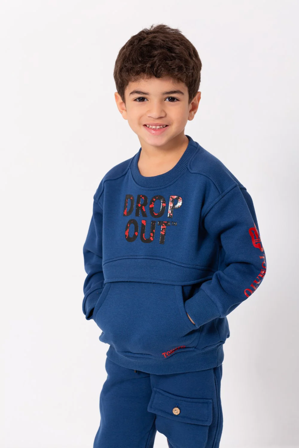 Boy's Padded Front & Sleeves Printed Made Of Comfort Melton Training Suit - Image 9