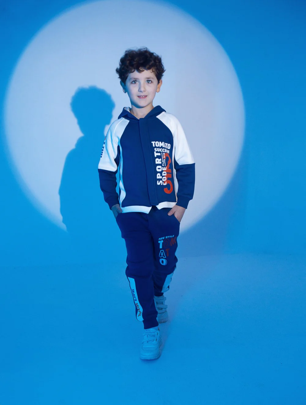 Boy's Padded Front & Sleeves Printed Made Of Soft Melton Hooded Training Suit - Image 4