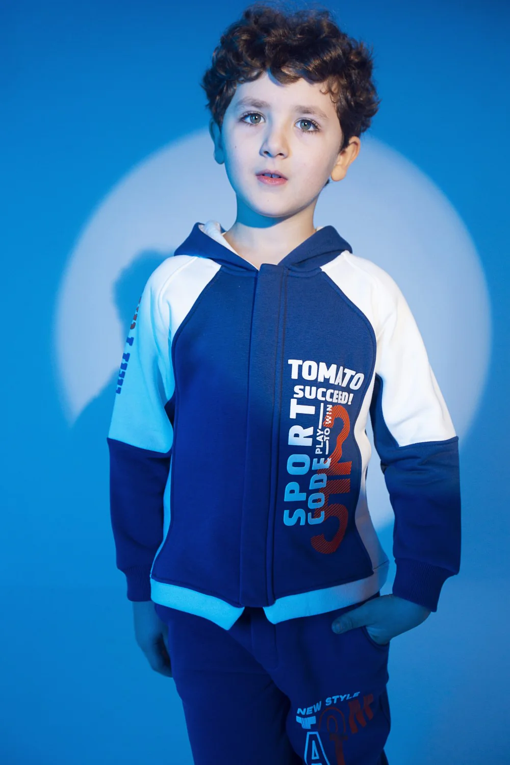 Boy's Padded Front & Sleeves Printed Made Of Soft Melton Hooded Training Suit - Image 5