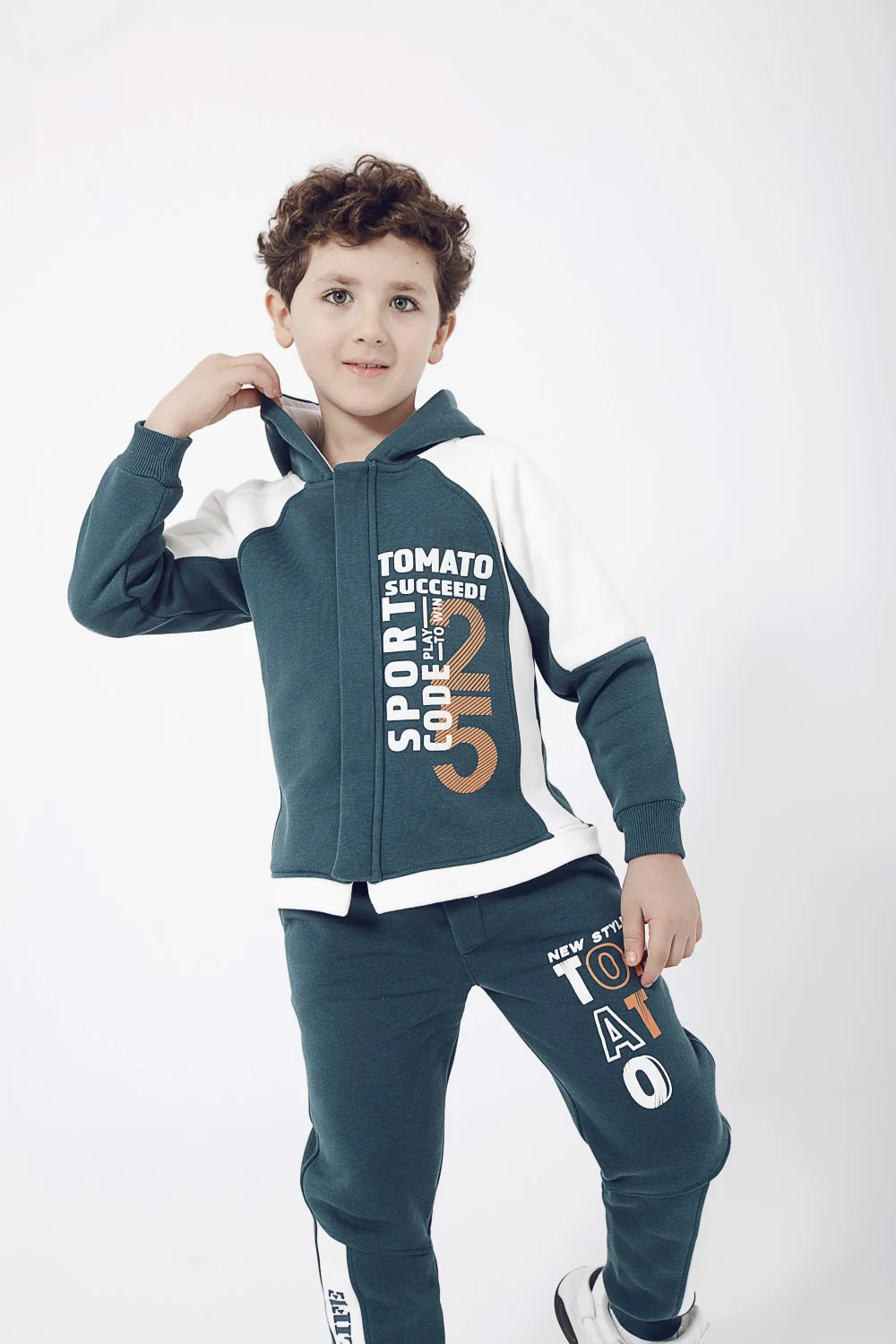Boy's Padded Front & Sleeves Printed Made Of Soft Melton Hooded Training Suit - Image 6