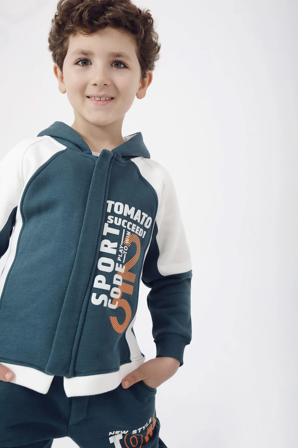 Boy's Padded Front & Sleeves Printed Made Of Soft Melton Hooded Training Suit - Image 7