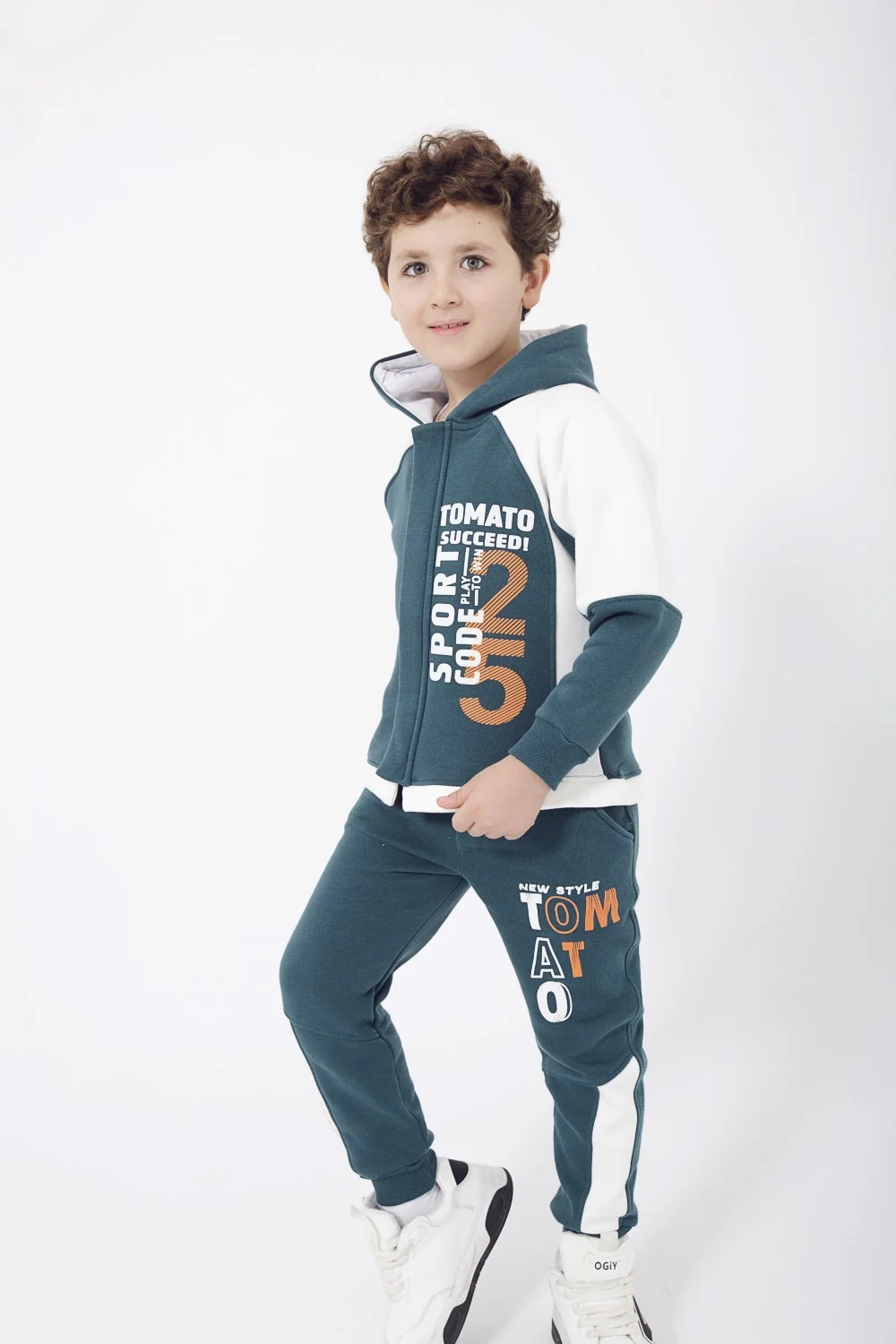 Boy's Padded Front & Sleeves Printed Made Of Soft Melton Hooded Training Suit - Image 9