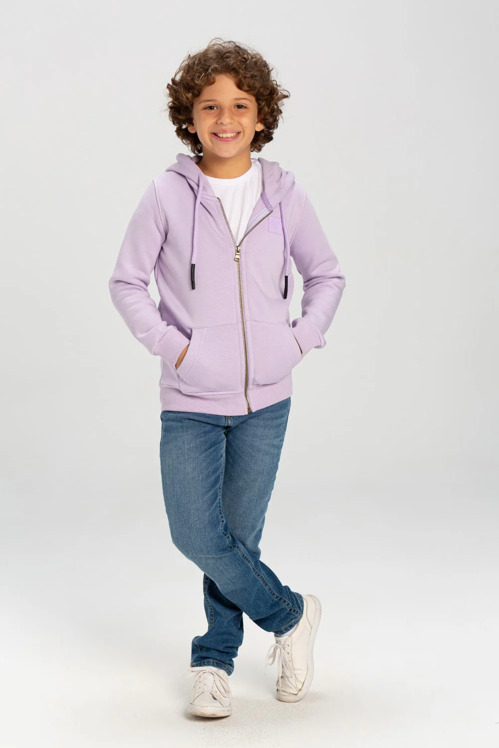 Boy's Padded Hooded Full Zipper Made Of Soft Melton Basic Sweatshirt - Image 3
