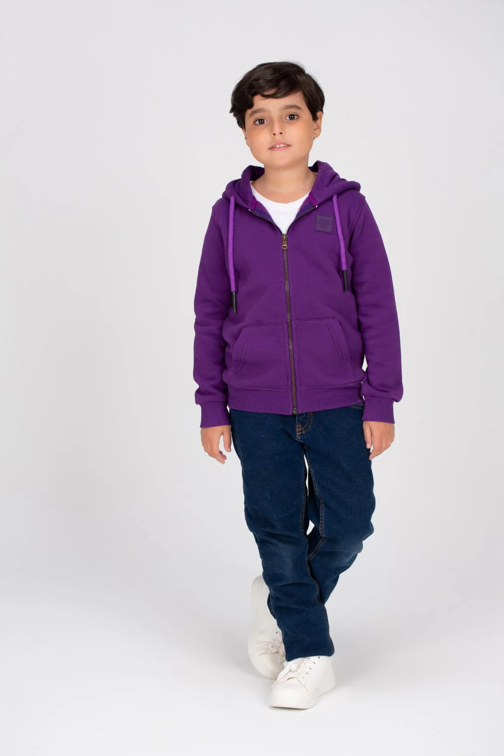 Boy's Padded Hooded Full Zipper Made Of Soft Melton Basic Sweatshirt - Image 7