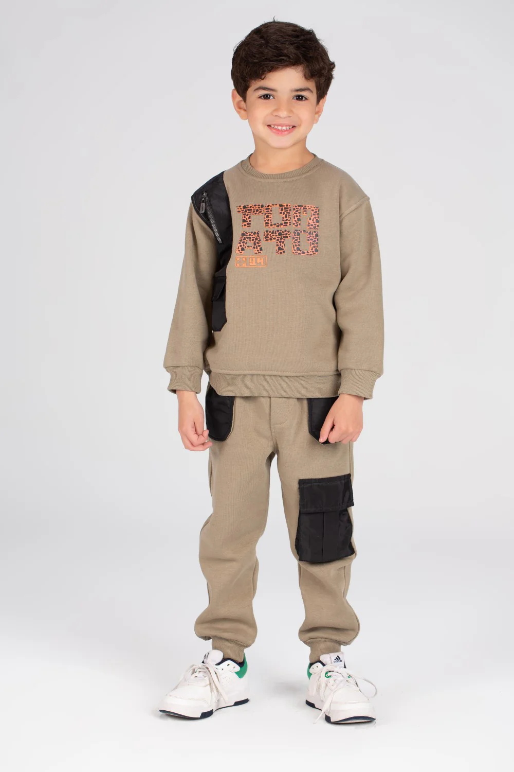 Boy's Padded Printed Made Of Soft Melton Front Pocket Training Suit - Image 9