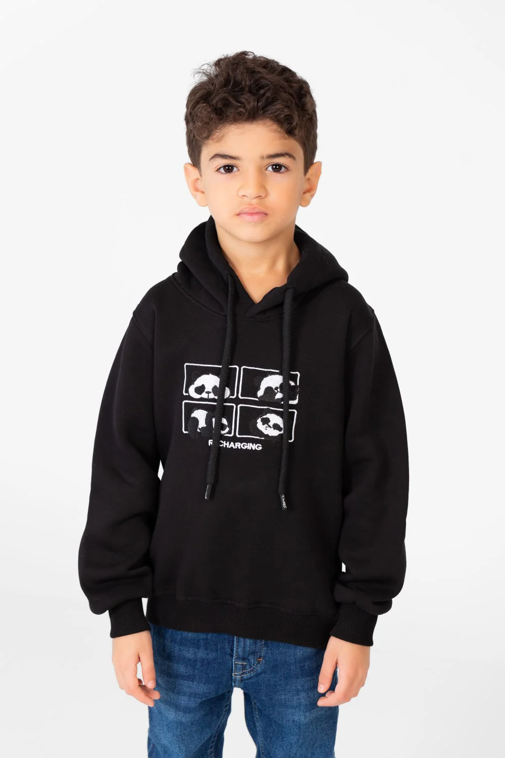 Boy's Panda Print Hoodie Sweatshirt With Long Sleeves