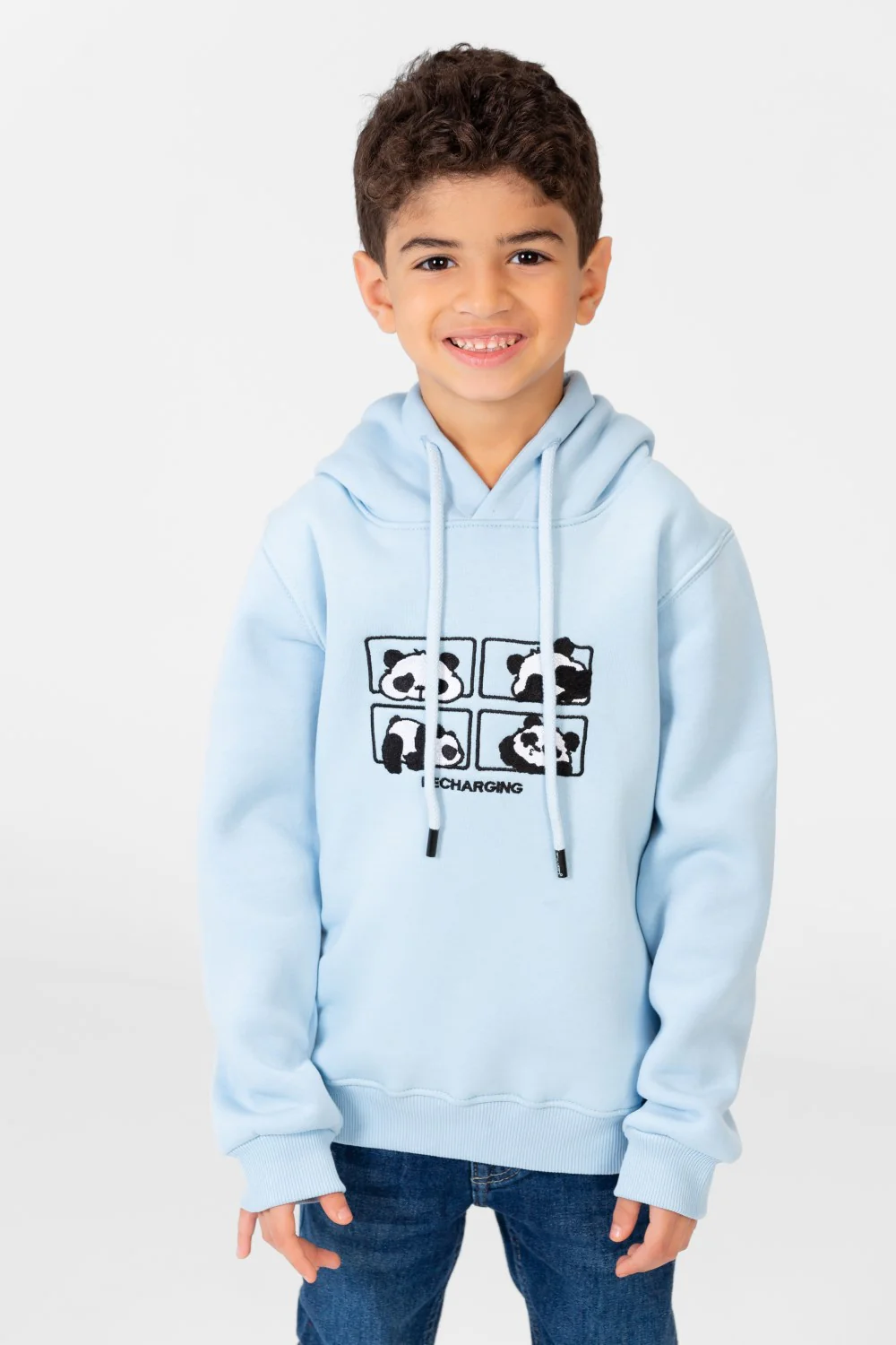 Boy's Panda Print Hoodie Sweatshirt With Long Sleeves - Image 5