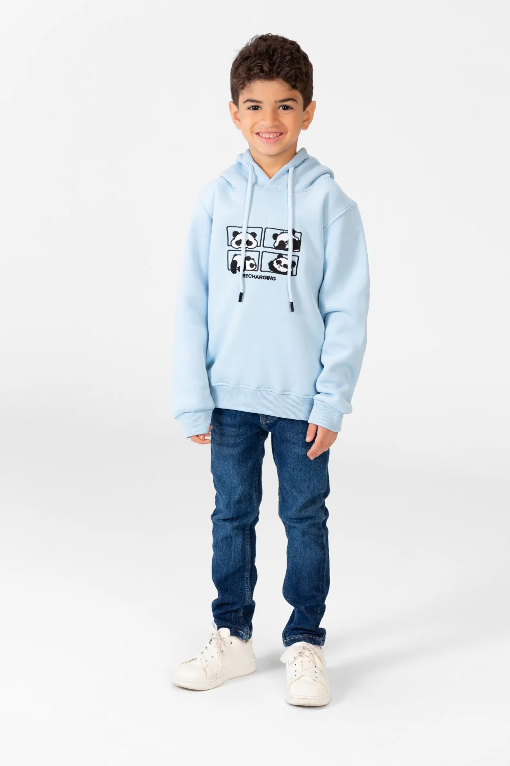 Boy's Panda Print Hoodie Sweatshirt With Long Sleeves - Image 8