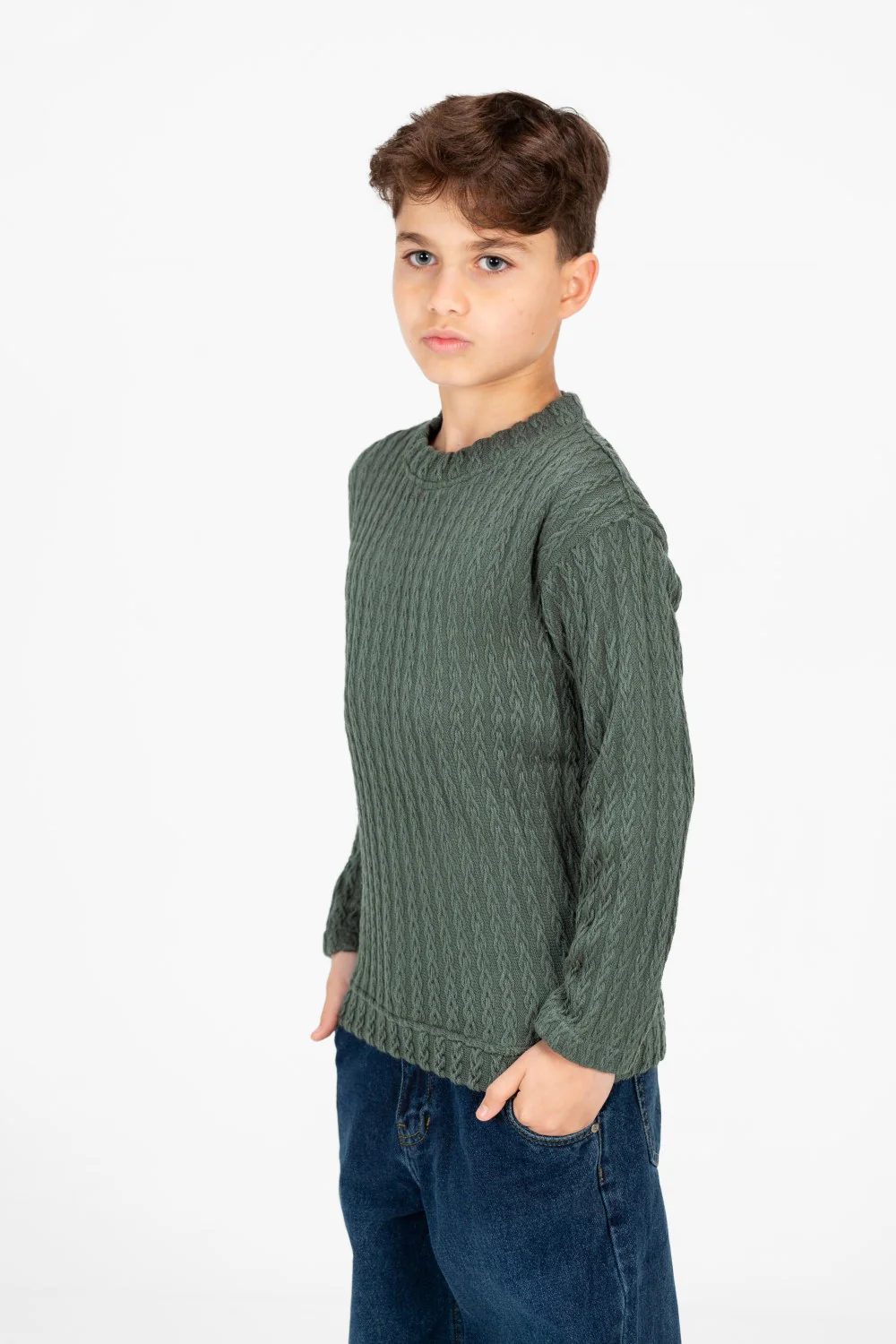 Boy's Plain Knitted Crew Neck Long Sleeve Pullover Sweater - Image 11
