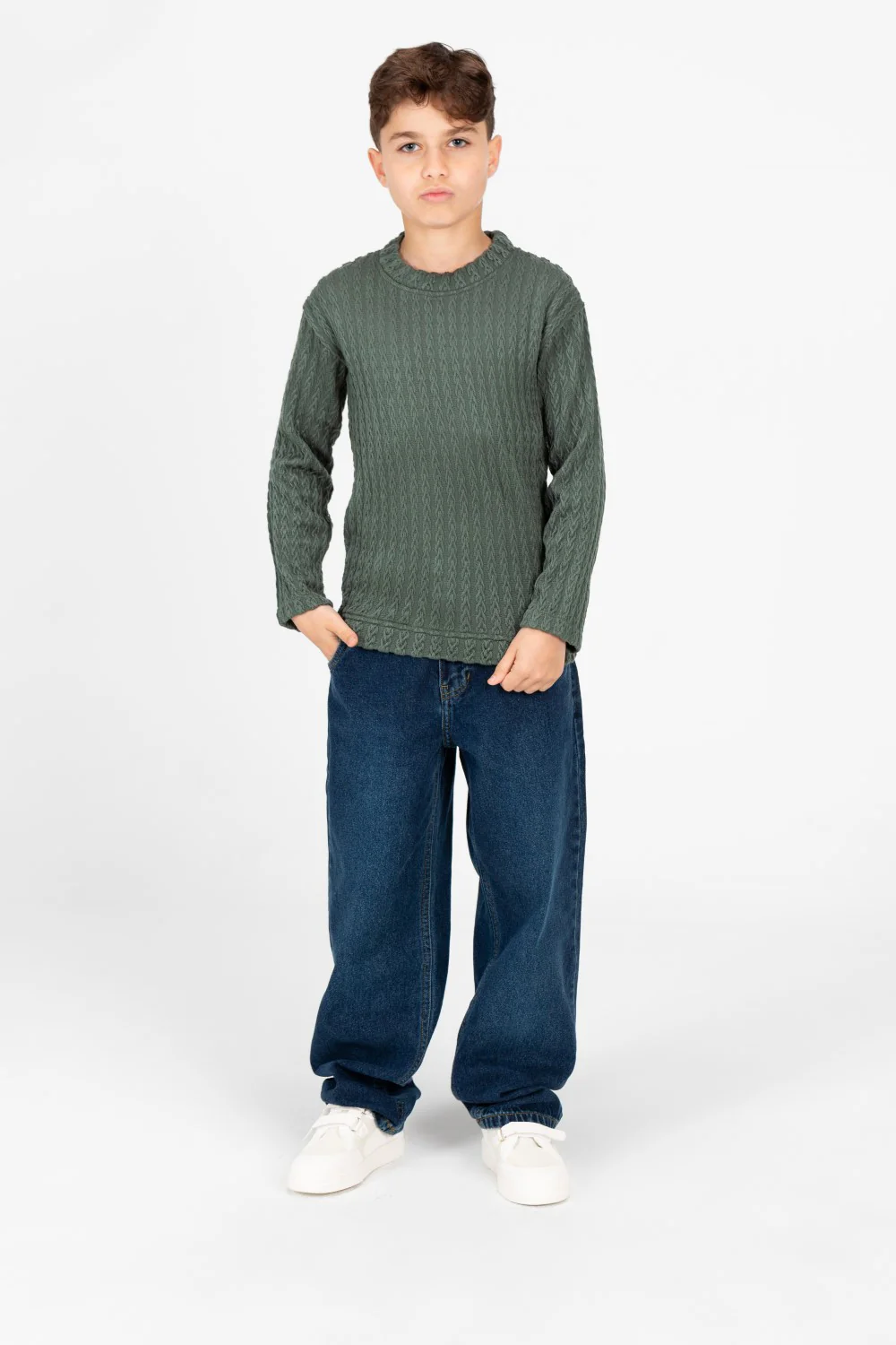 Boy's Plain Knitted Crew Neck Long Sleeve Pullover Sweater - Image 12