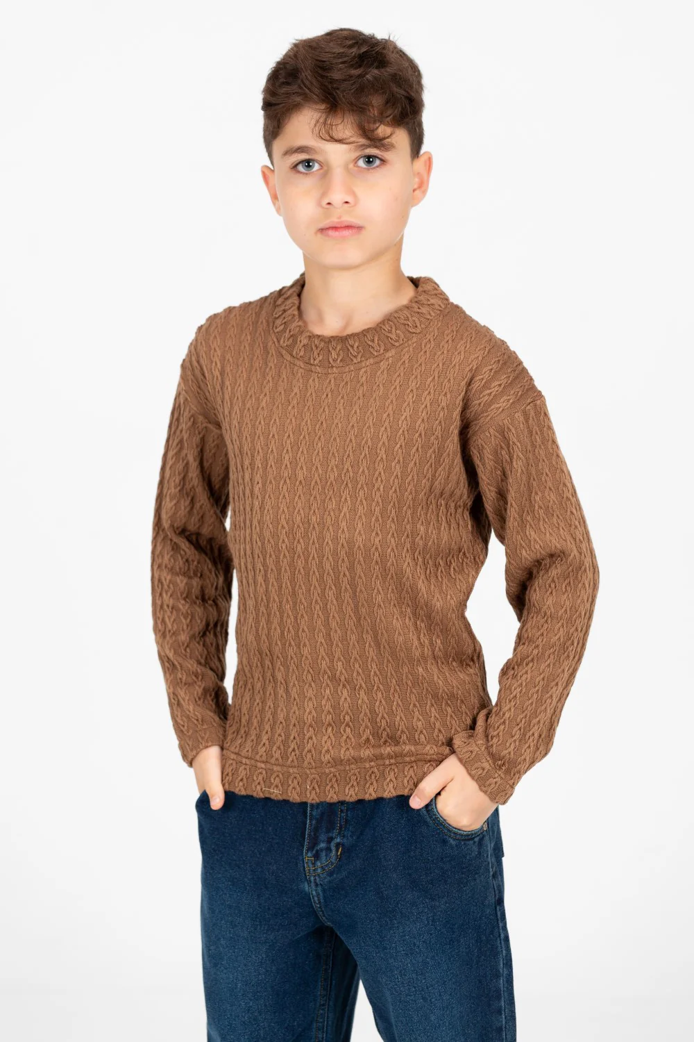 Boy's Plain Knitted Crew Neck Long Sleeve Pullover Sweater - Image 13