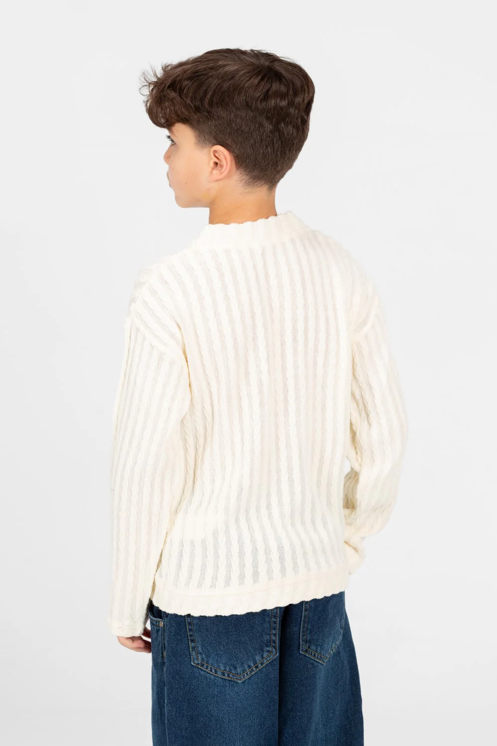 Boy's Plain Knitted Crew Neck Long Sleeve Pullover Sweater - Image 2