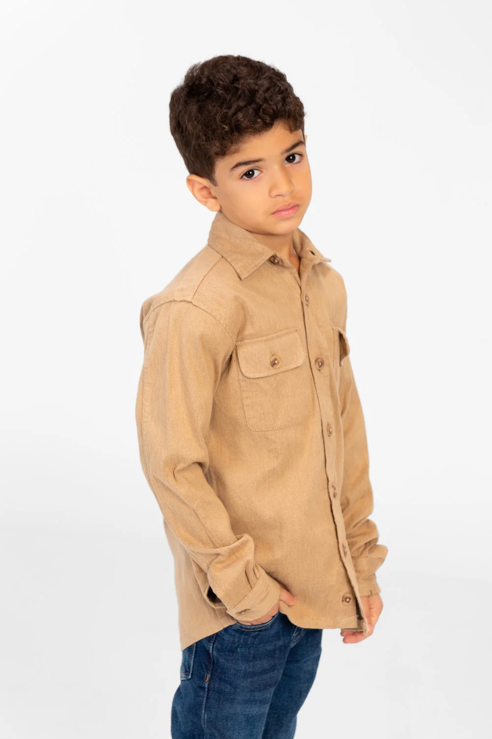 Boy's Plain Shirt With Long Sleeves And Front Pockets - Image 3