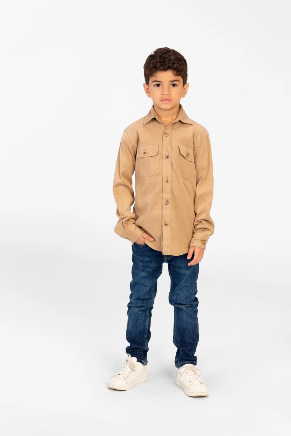 Boy's Plain Shirt With Long Sleeves And Front Pockets - Image 4